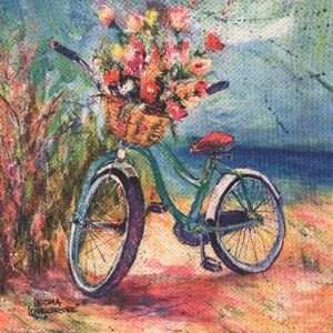 Leoma Lovegrove Bicycle Floral‎ Art T-Shirt Women's Size L Short Sleeve Top